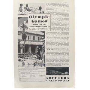 Vintage 1932 Southern California Olympic Games Ad Advertisement
